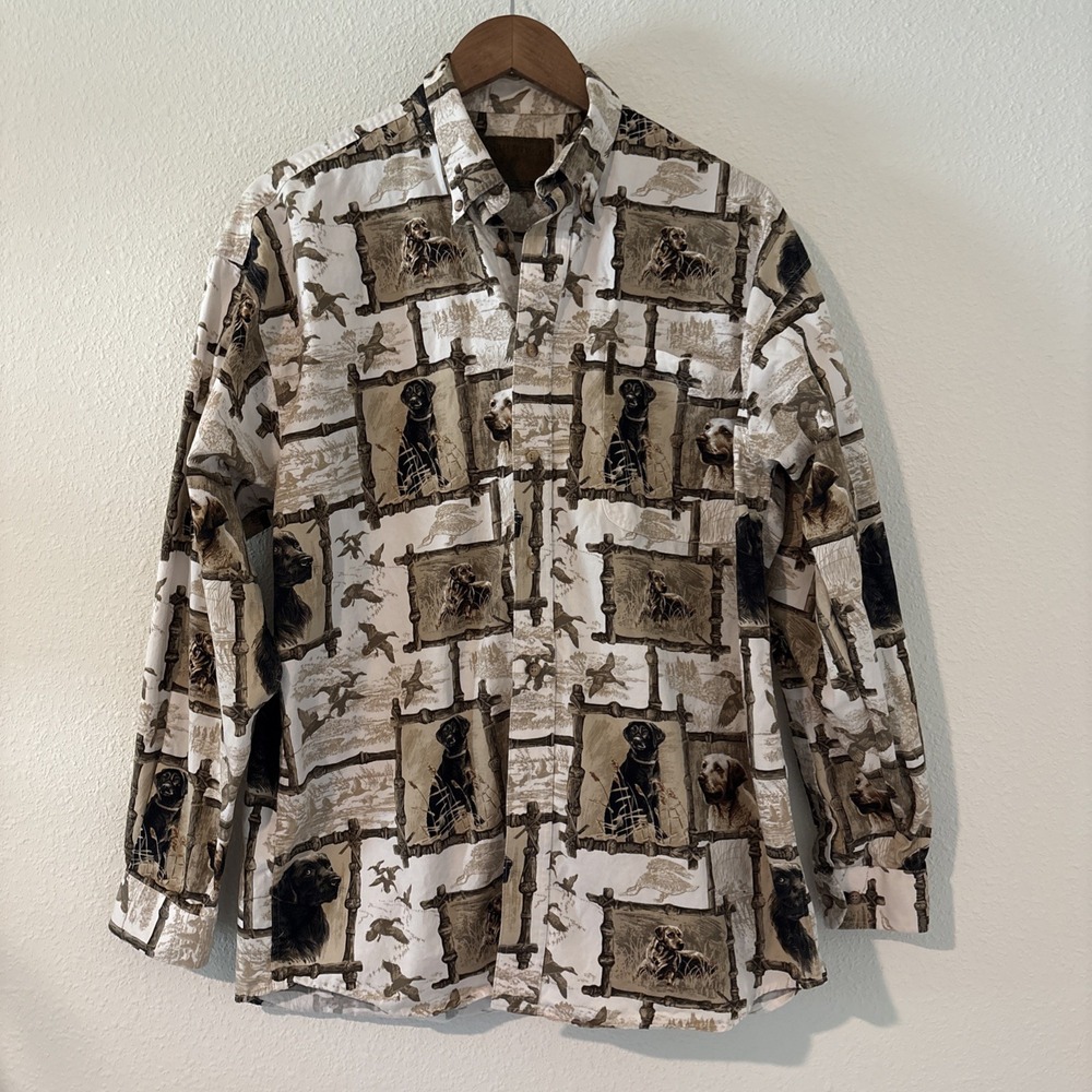 Vintage North River Outfitters Button Down Lab Bird Dog Hunting AOP Men's M